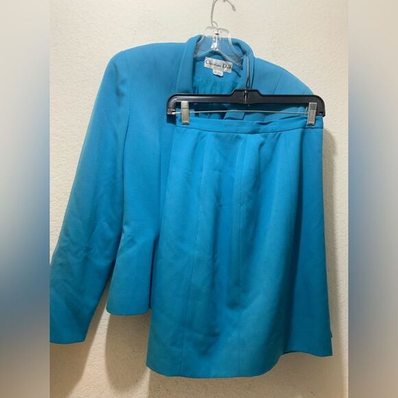 Christian Dior Skirt Suit 2 Piece Blue Wool Women’s Sz 6 USA - Picture 2 of 10